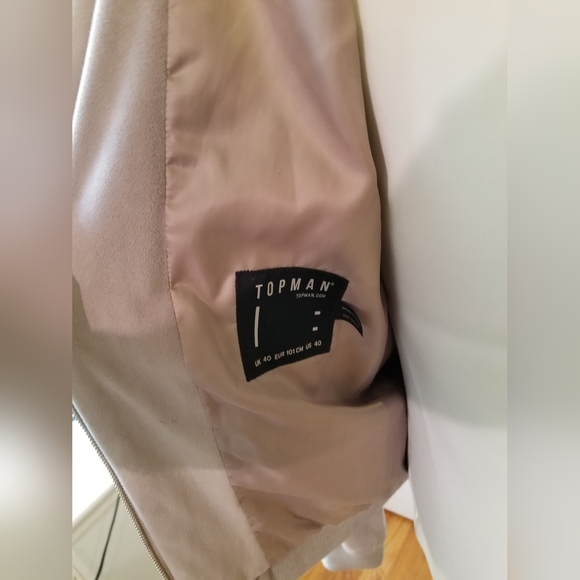 TopMan Mens Dull/Muted Pink faux Suede Bomber Jacket - Picture 7 of 11